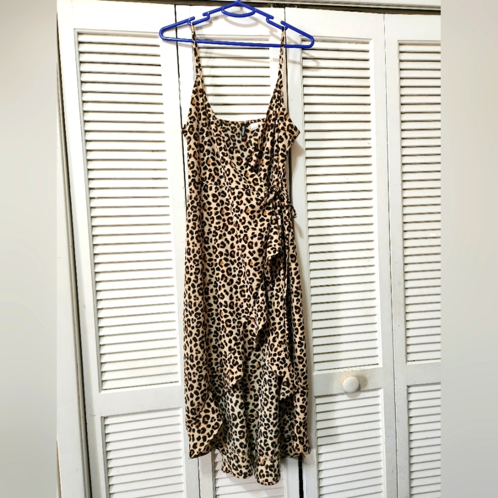 Leopard Print Spaghetti Strap Wrap Dress